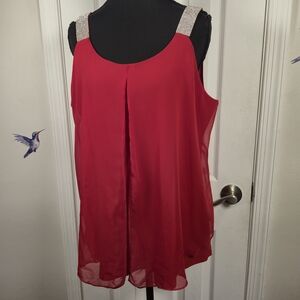 Atelier 29 Red Rhinestone Strap Double Layer Tank Top Blouse L Holiday Festive